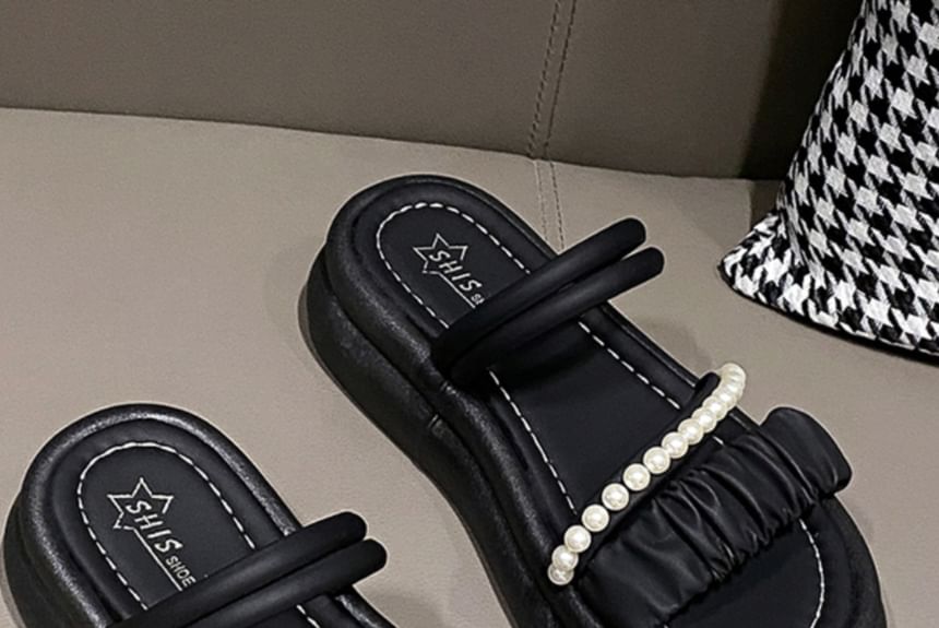 Slide Platform Sandals Pearl Faux