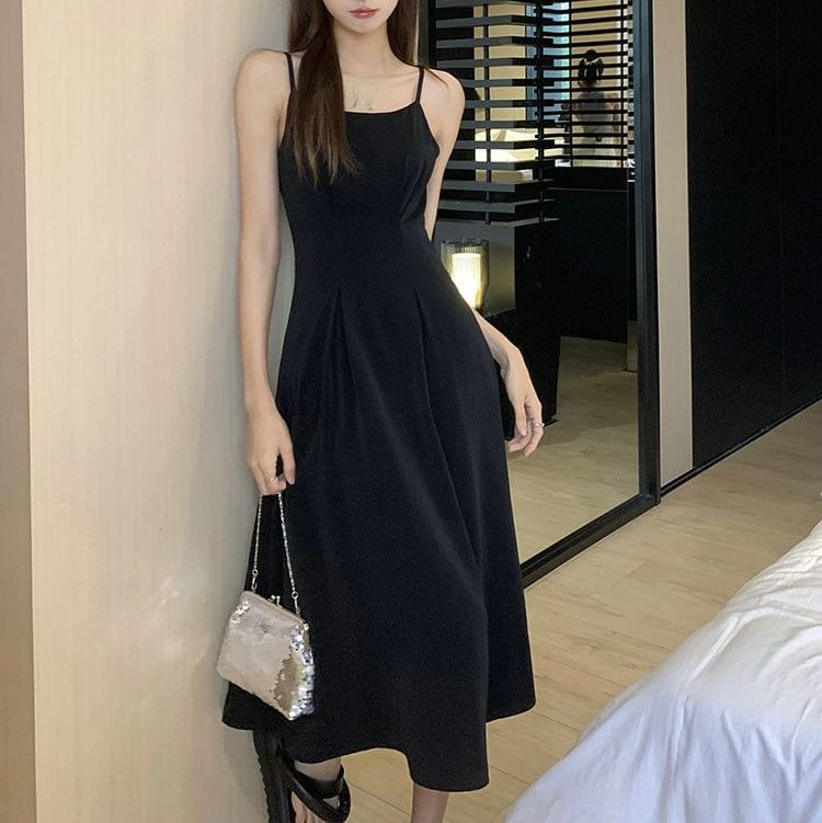 Midi Floral Spaghetti A-Line Strap + Dress Short-Sleeve Blouse Set: Plain