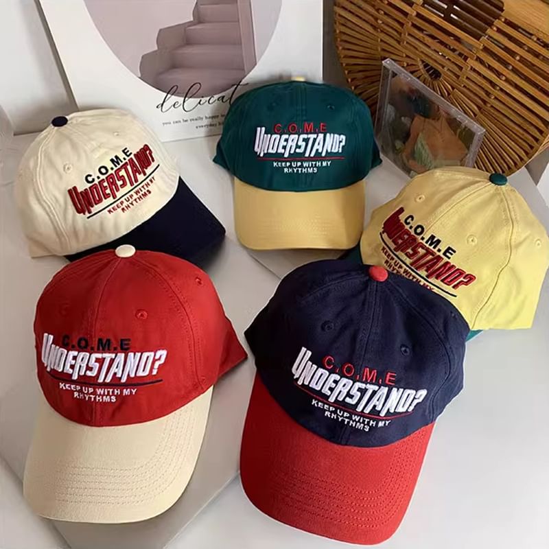 Lettering Embroidered Baseball Color Cap Panel