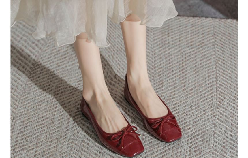 Bow Leather Faux Flats