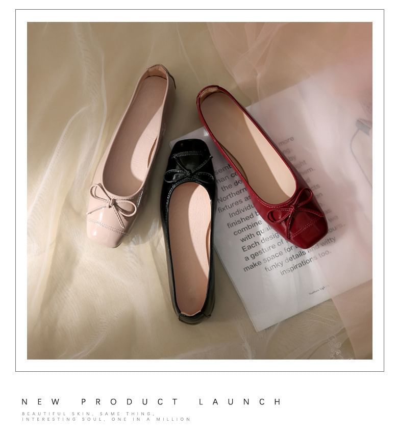 Bow Leather Faux Flats