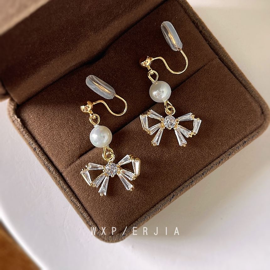 Drop Faux Bow Rhinestone Alloy Pearl Earring