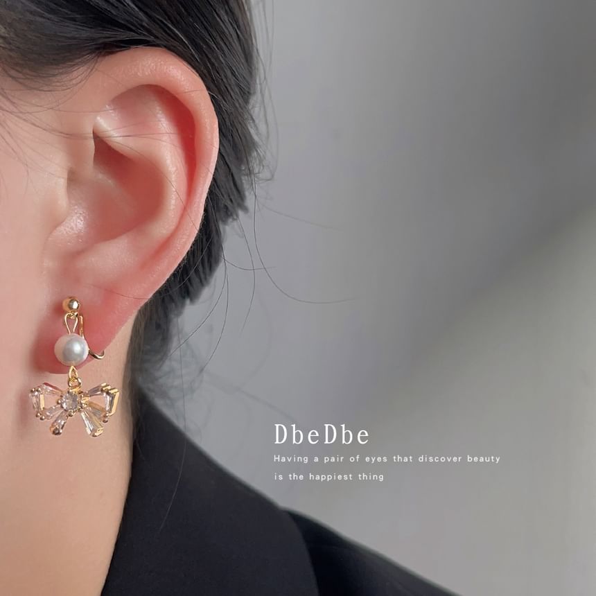 Drop Faux Bow Rhinestone Alloy Pearl Earring