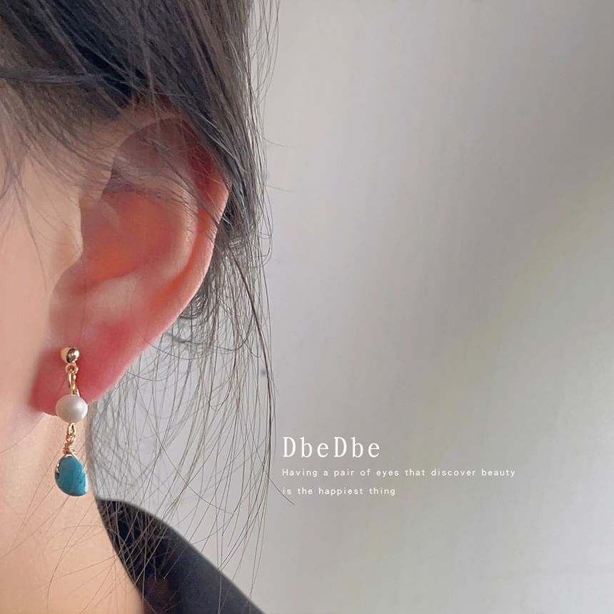 Turquoise Alloy Freshwater Drop Pearl Earring