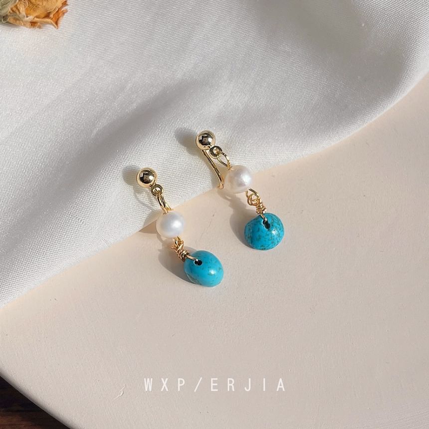 Turquoise Alloy Freshwater Drop Pearl Earring