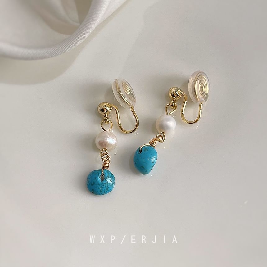 Turquoise Alloy Freshwater Drop Pearl Earring