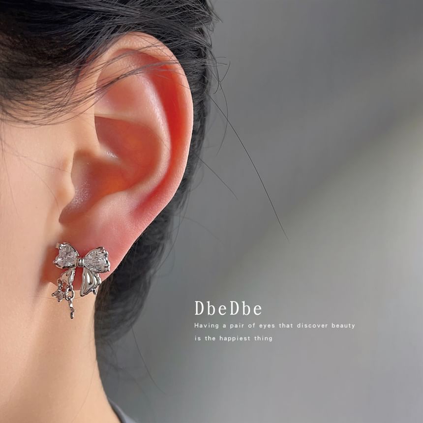 Drop Earring Bow Rhinestone Alloy