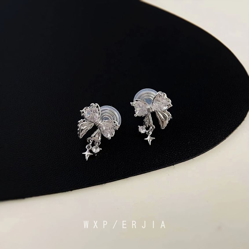 Drop Earring Bow Rhinestone Alloy
