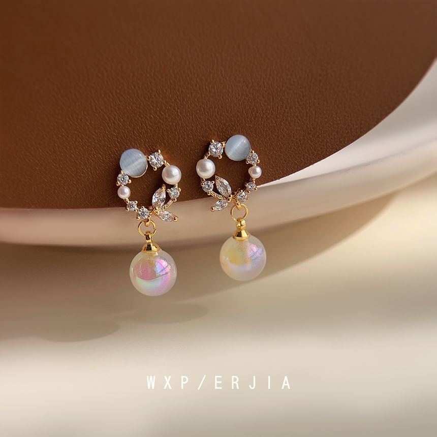 Rhinestone Drop Faux Earring Pearl Alloy