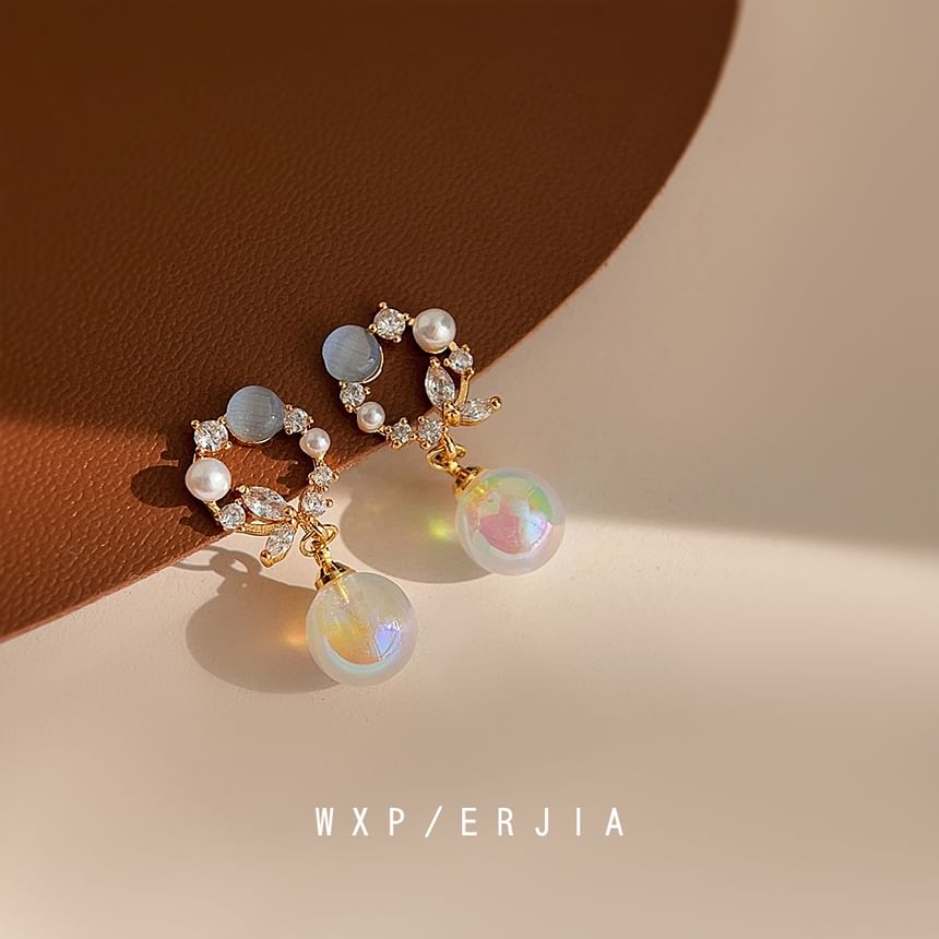 Rhinestone Drop Faux Earring Pearl Alloy