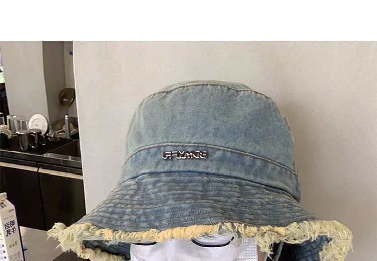 Lettering Bucket Denim Fringed Hat