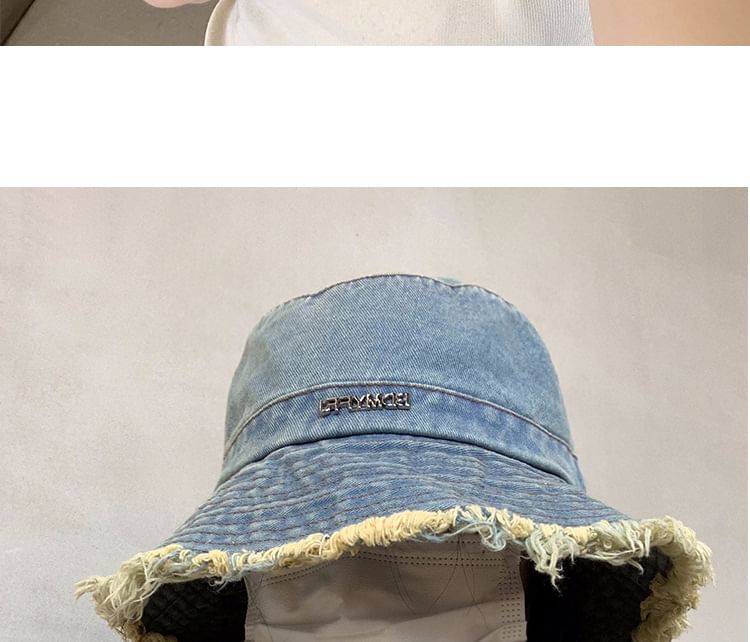 Lettering Bucket Denim Fringed Hat