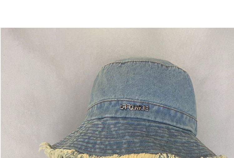 Lettering Bucket Denim Fringed Hat