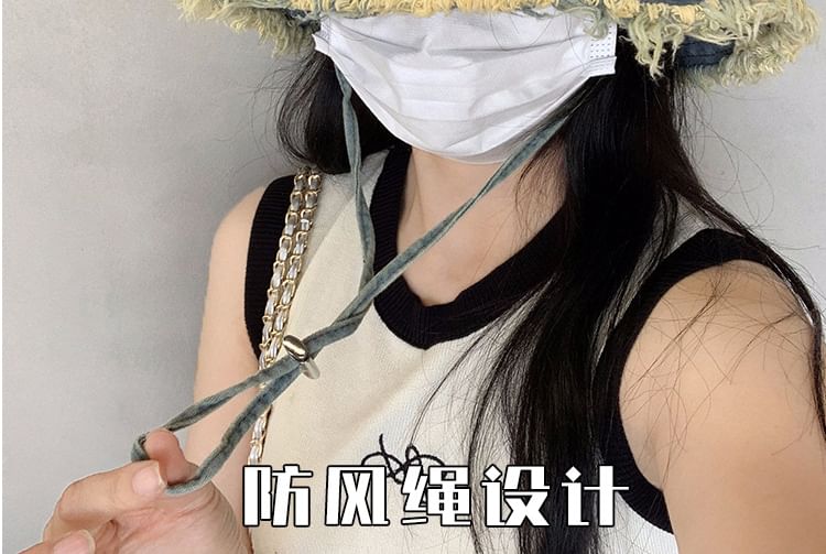 Lettering Bucket Denim Fringed Hat