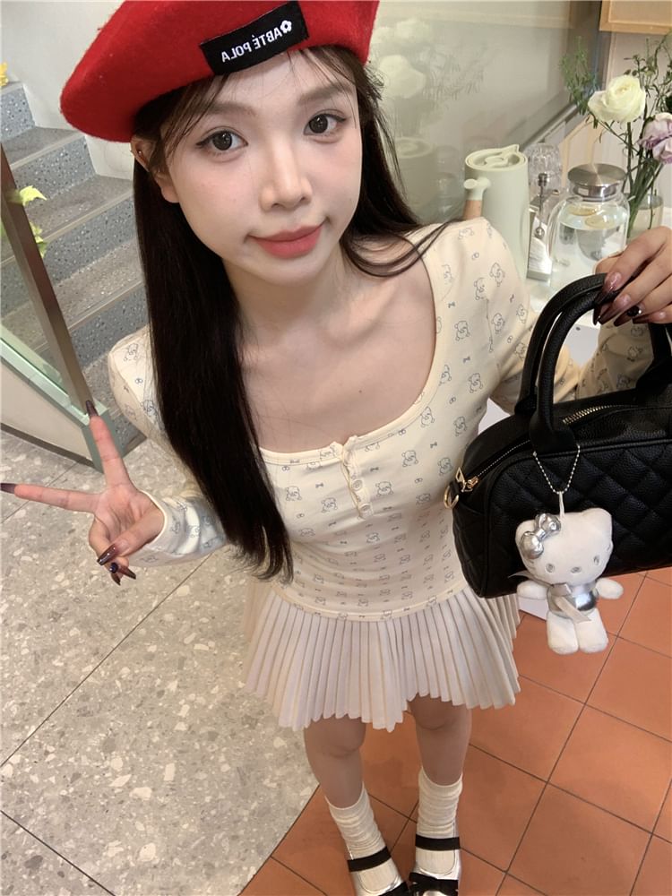 T-Shirt Bear Henley Long-Sleeve Print