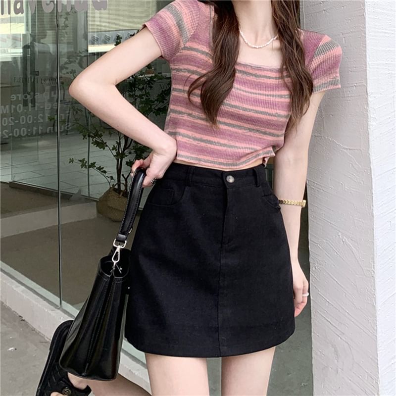 Skirt Mini Plain High Waist A-Line