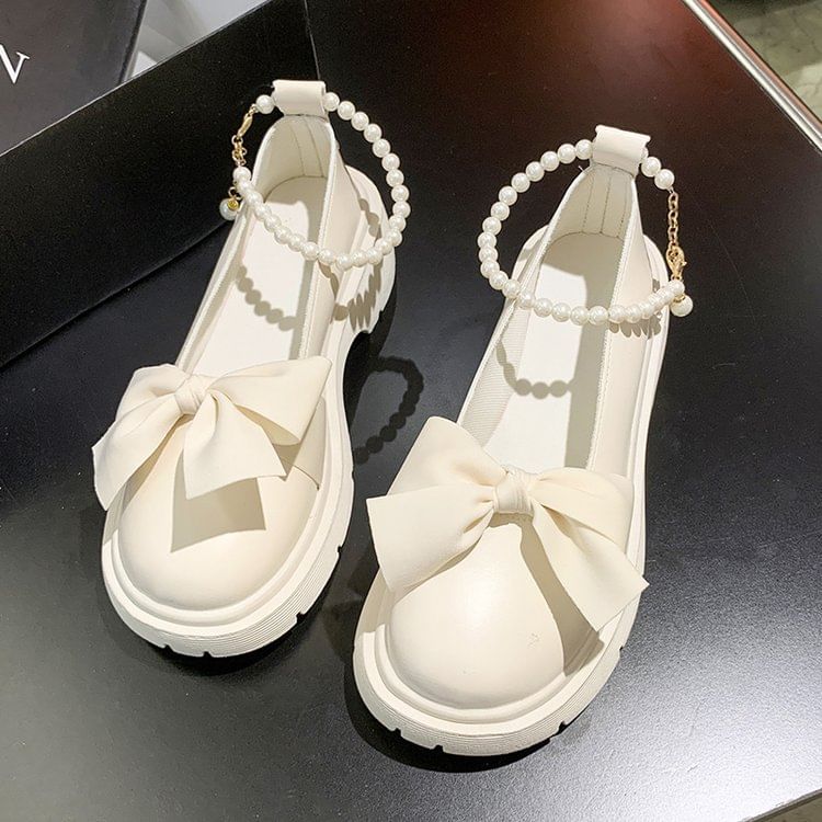 Ankle Bow Platform Chunky Loafers Heel Strap