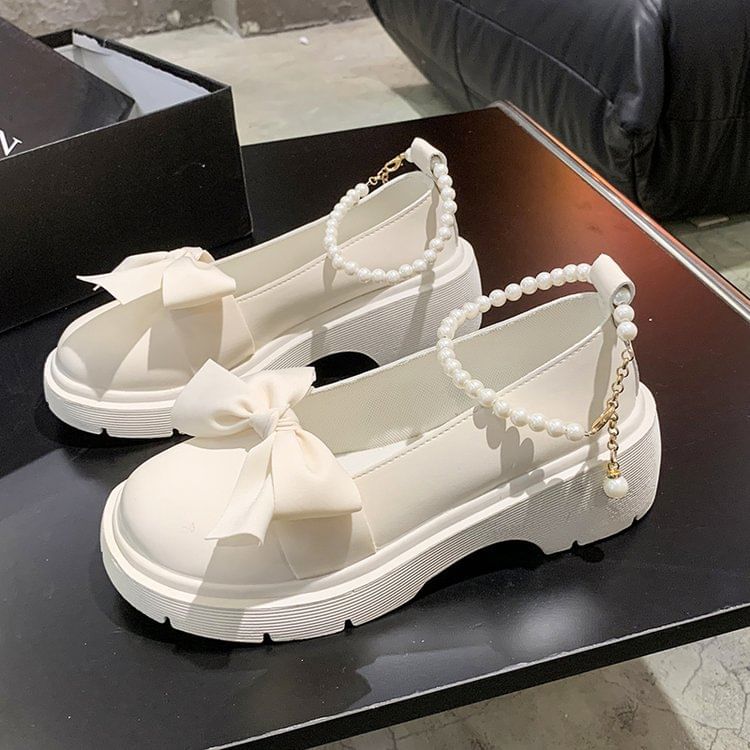 Ankle Bow Platform Chunky Loafers Heel Strap