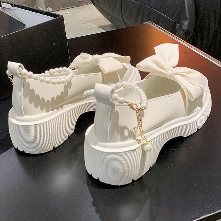 Ankle Bow Platform Chunky Loafers Heel Strap