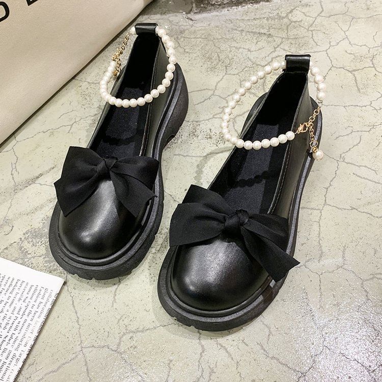 Ankle Bow Platform Chunky Loafers Heel Strap