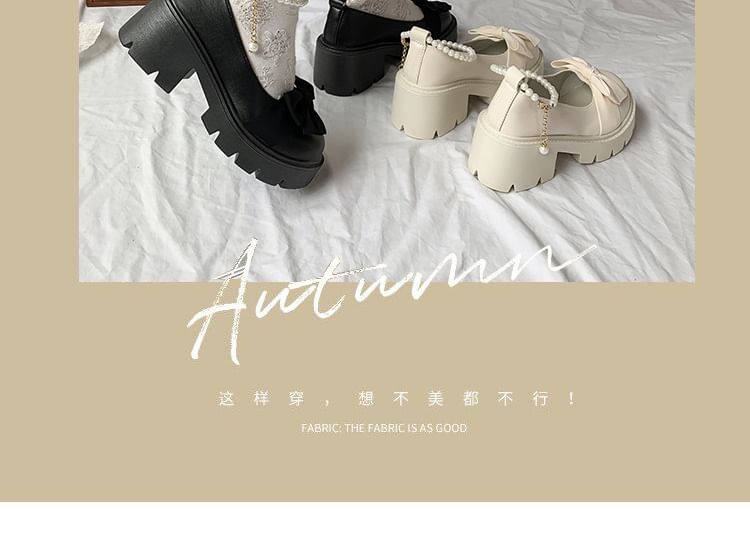 Ankle Strap Chunky Platform Loafers Heel Bow