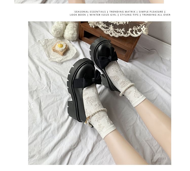Ankle Strap Chunky Platform Loafers Heel Bow