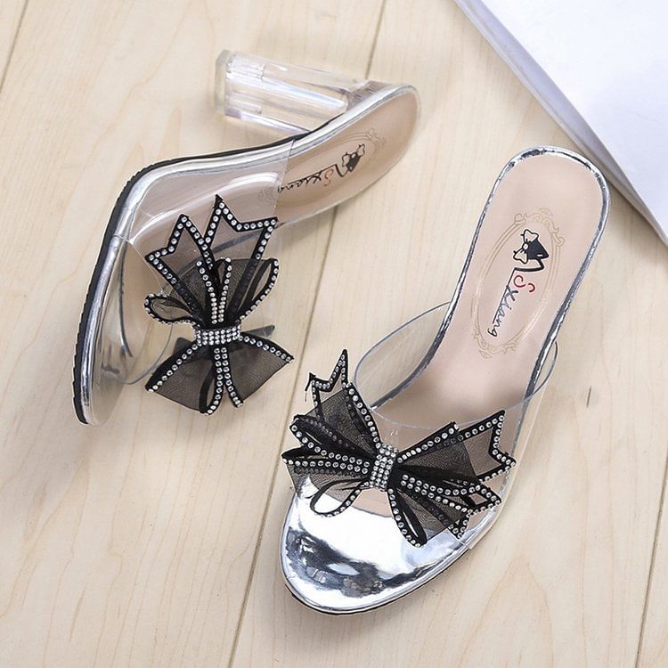 Sandals Slide Heel Chunky Bow