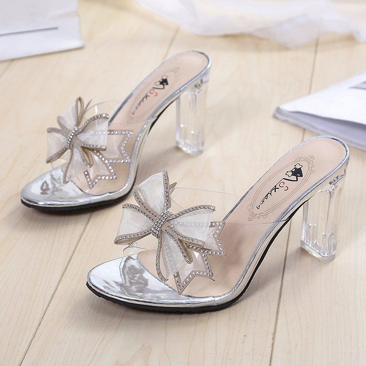 Sandals Slide Heel Chunky Bow