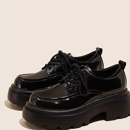 Platform Heel Lace-Up Shoes Chunky