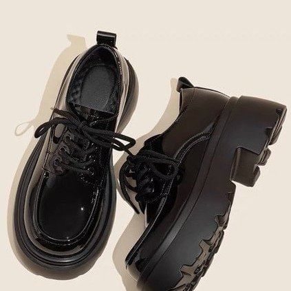 Platform Heel Lace-Up Shoes Chunky