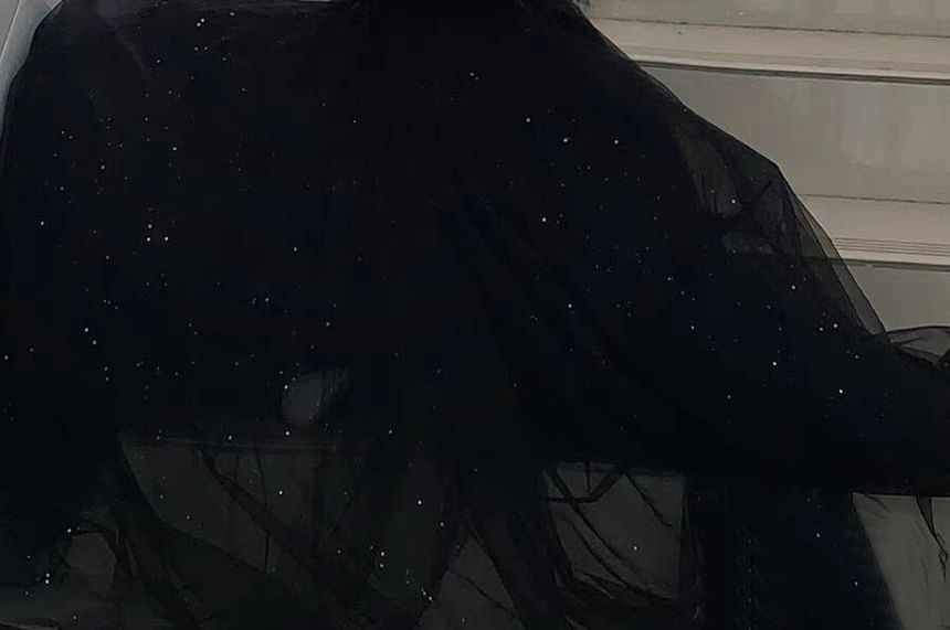 Sequin Plain A-Line Shoulder Short-Sleeve Evening Mesh Gown Off