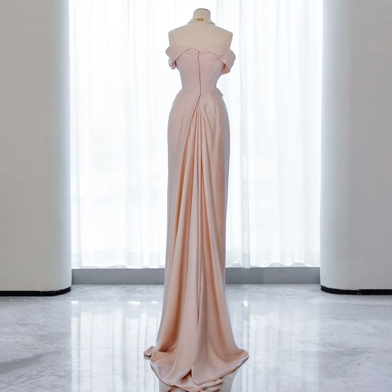 Gown Sheath Off-Shoulder Evening Plain