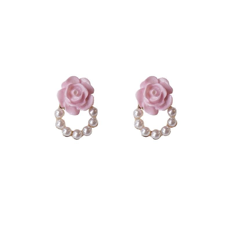 Faux Alloy Earring Stud Pearl Floral