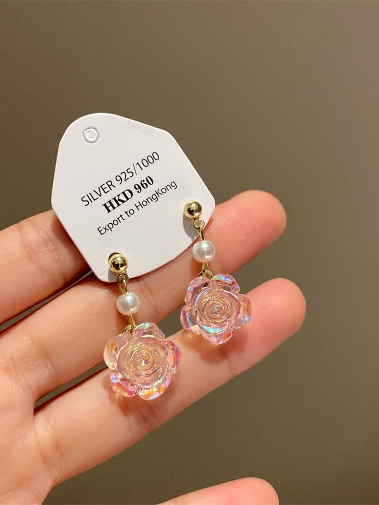 Faux Earring Pearl Alloy Floral Dangle