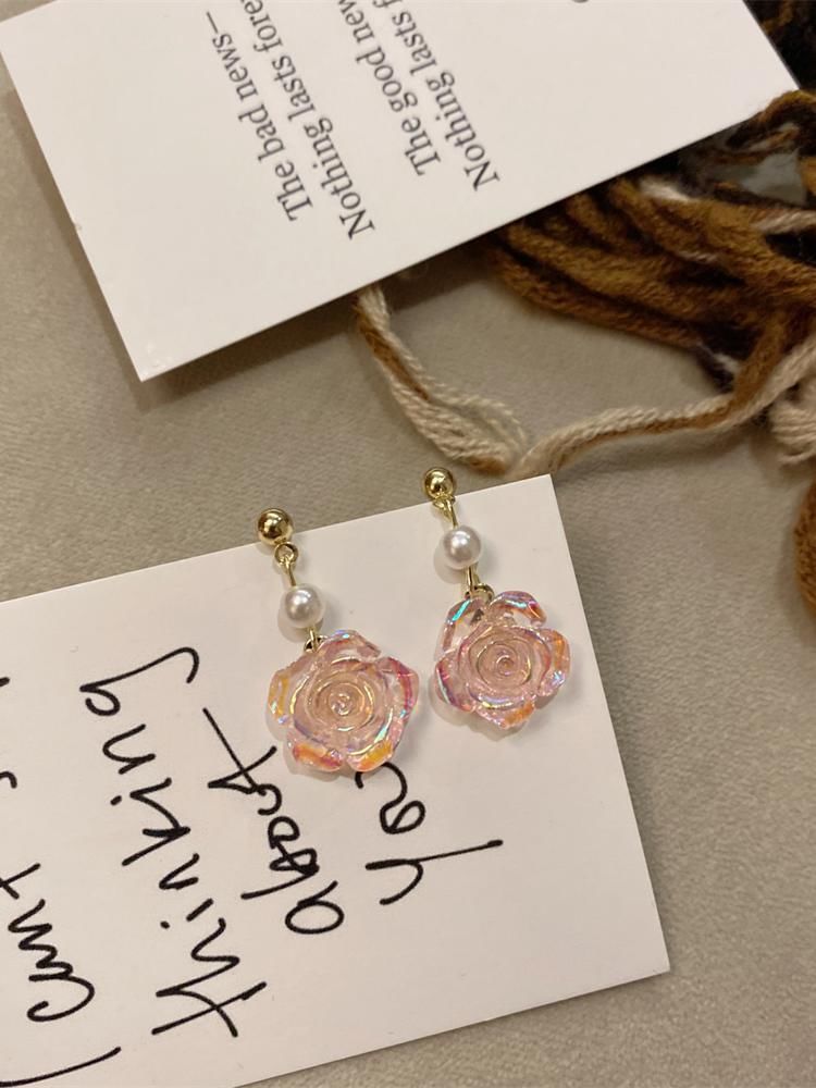 Faux Earring Pearl Alloy Floral Dangle