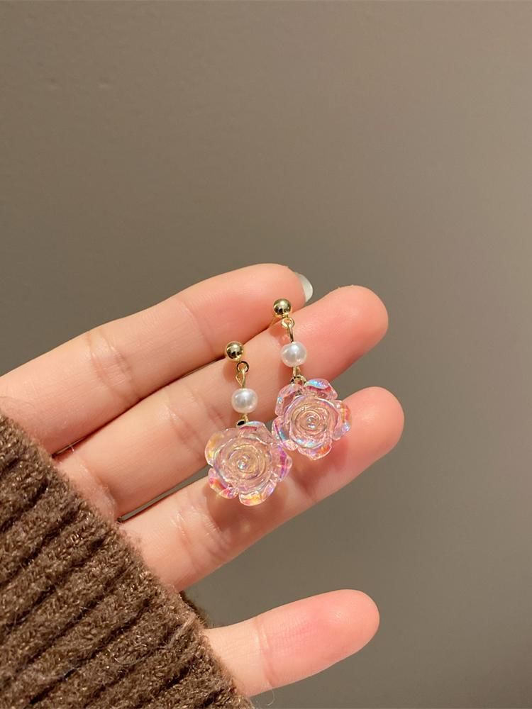 Faux Earring Pearl Alloy Floral Dangle