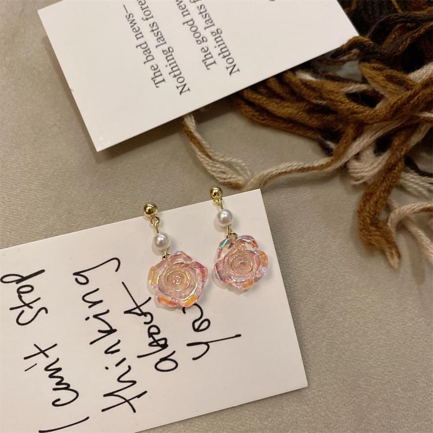 Faux Earring Pearl Alloy Floral Dangle