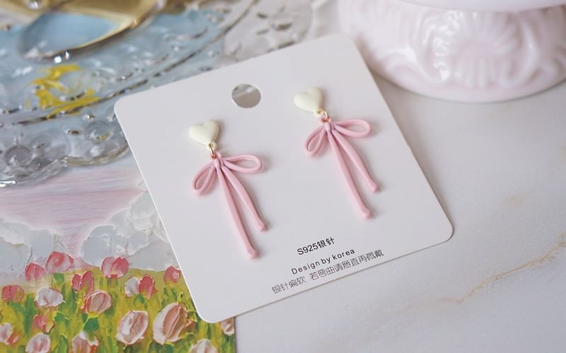 Earring Bow Heart Drop Alloy