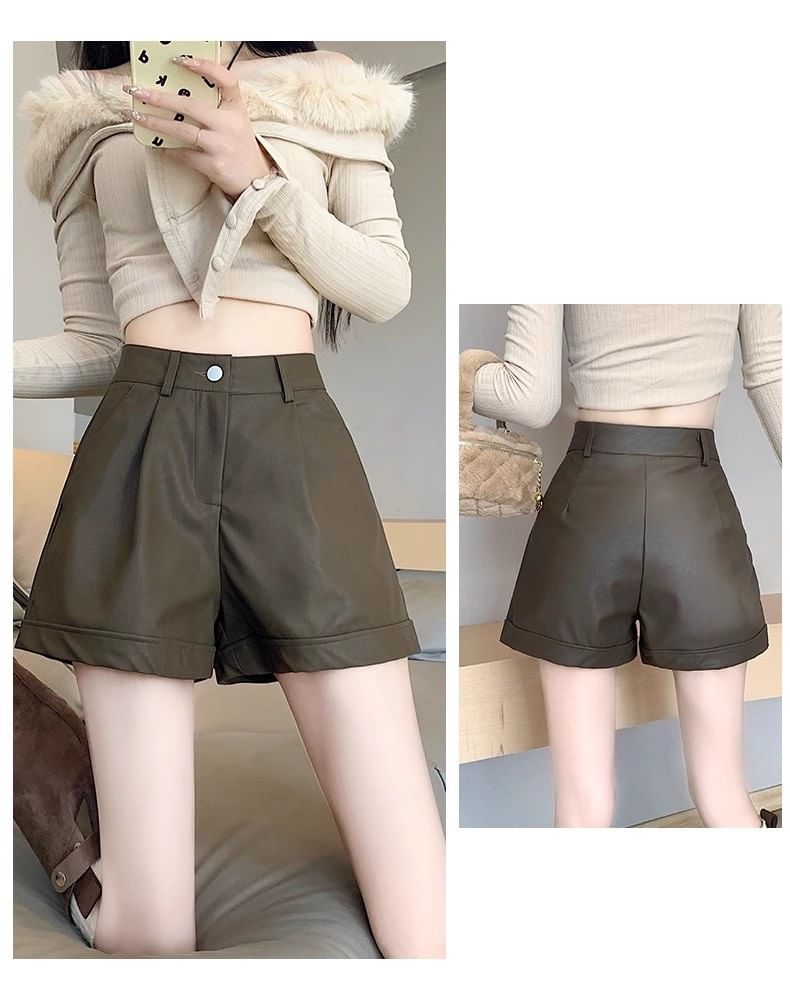 High Shorts Faux Plain Waist Leather