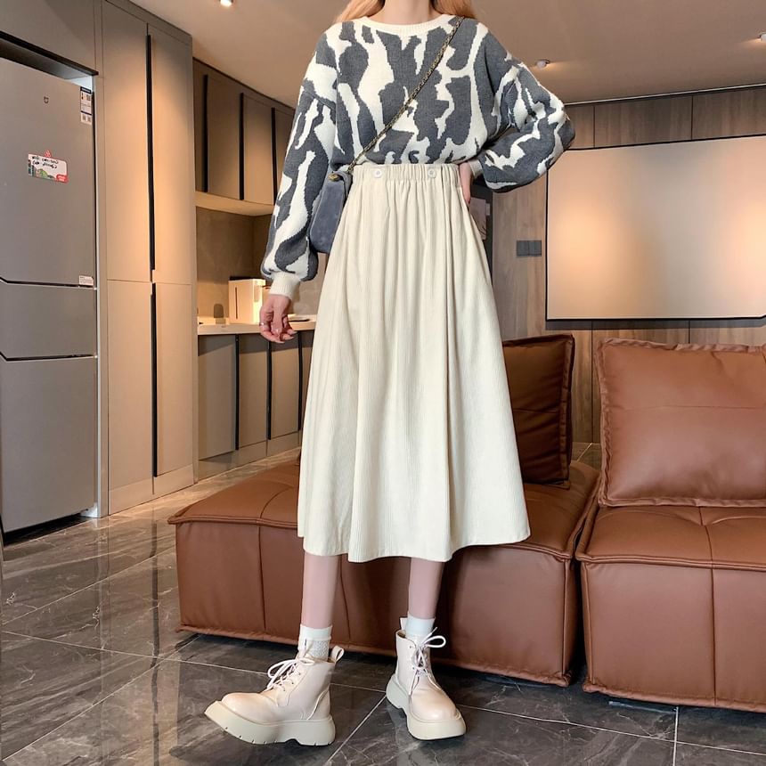 Elastic Midi A-Line Waist Skirt Pocket Plain