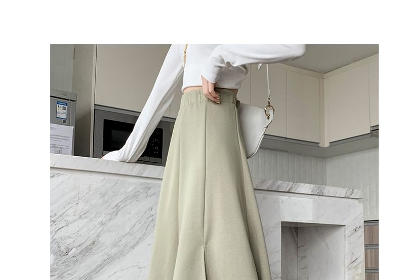 High A-Line Skirt Midi Waist Plain