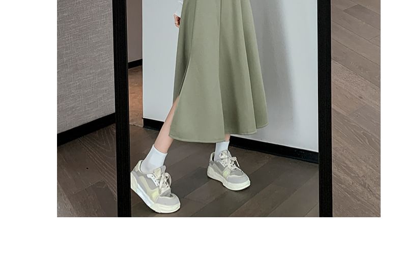 High A-Line Skirt Midi Waist Plain