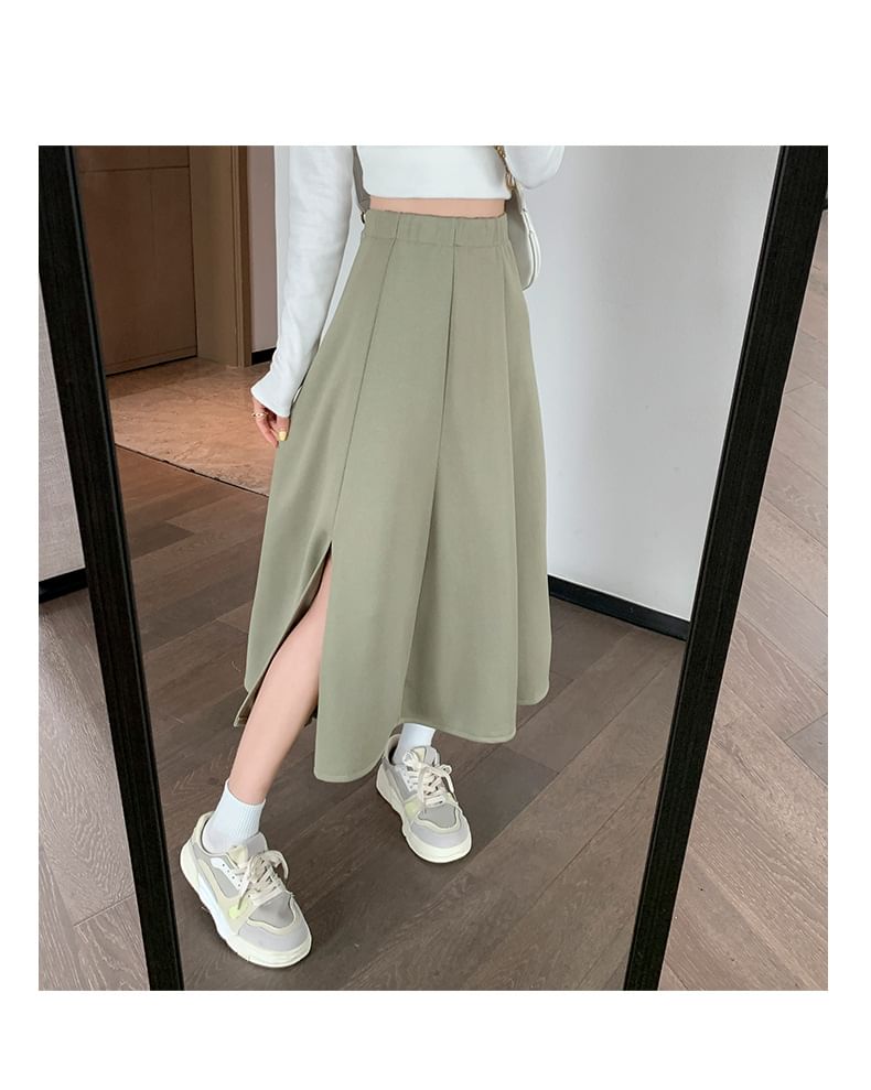 High A-Line Skirt Midi Waist Plain