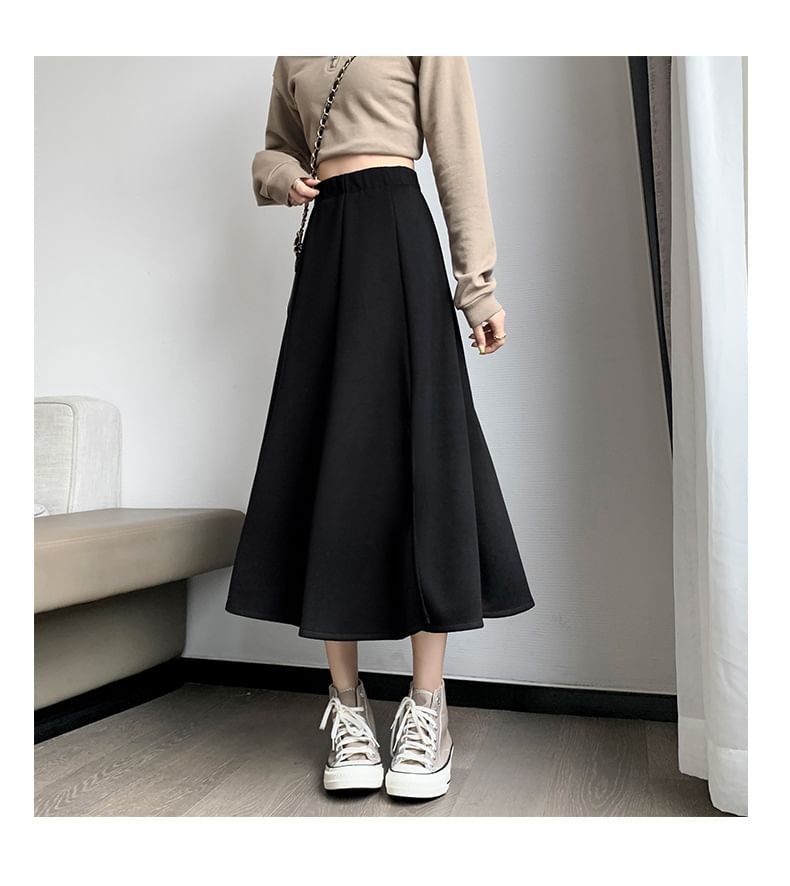 High A-Line Skirt Midi Waist Plain