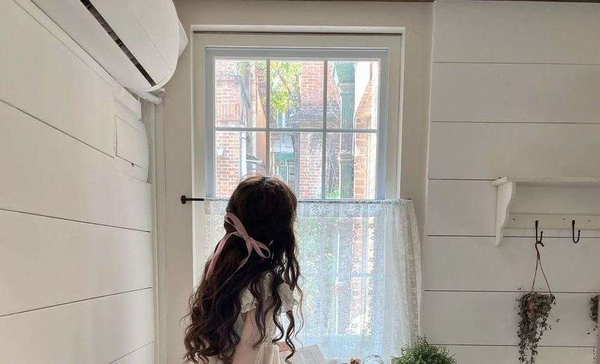 Dress Mini Sleeve Embroidered Neck A-Line Ruffle Bow Cap Round