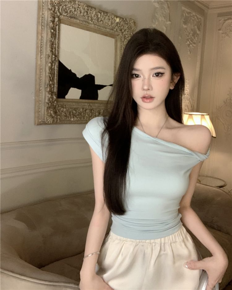 Plain Cap-Sleeve Shoulder Cold T-Shirt