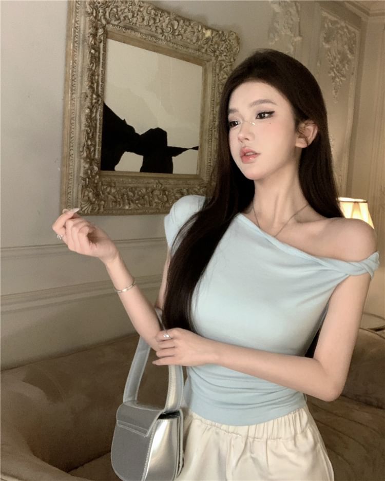 Plain Cap-Sleeve Shoulder Cold T-Shirt