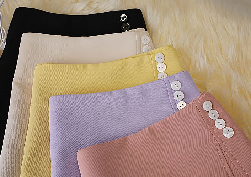 Mini Waist Skirt High Plain A-Line Button Panel