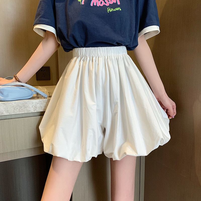 Mini A-Line Waist Balloon Plain Elastic Skirt
