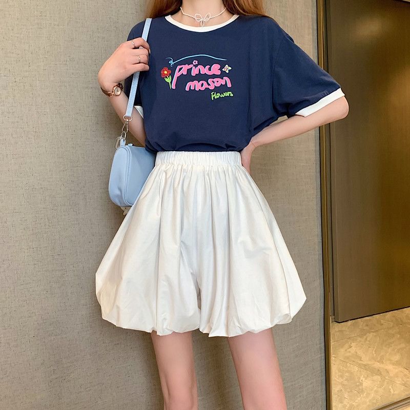 Mini A-Line Waist Balloon Plain Elastic Skirt